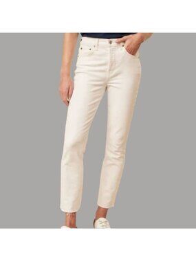 Frank & Eileen Cork Off-White Frayed Hem High-Rise Straight-Leg Jeans Size 28